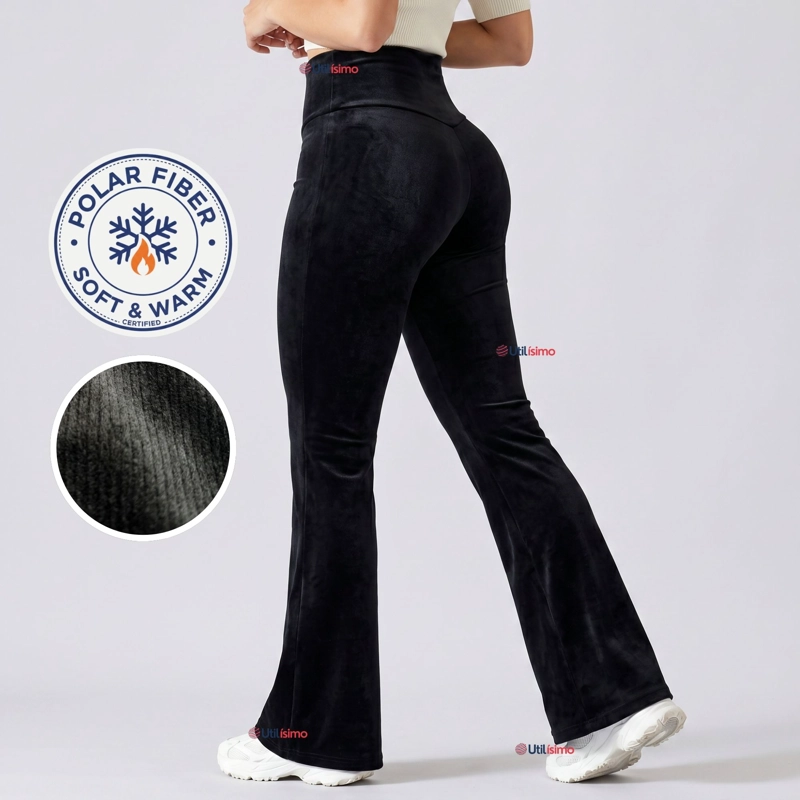 PANTALON COTELE  PALAZZO POLAR CON CHIPORRO ELASTICADO TERMICO NEGRO - 1