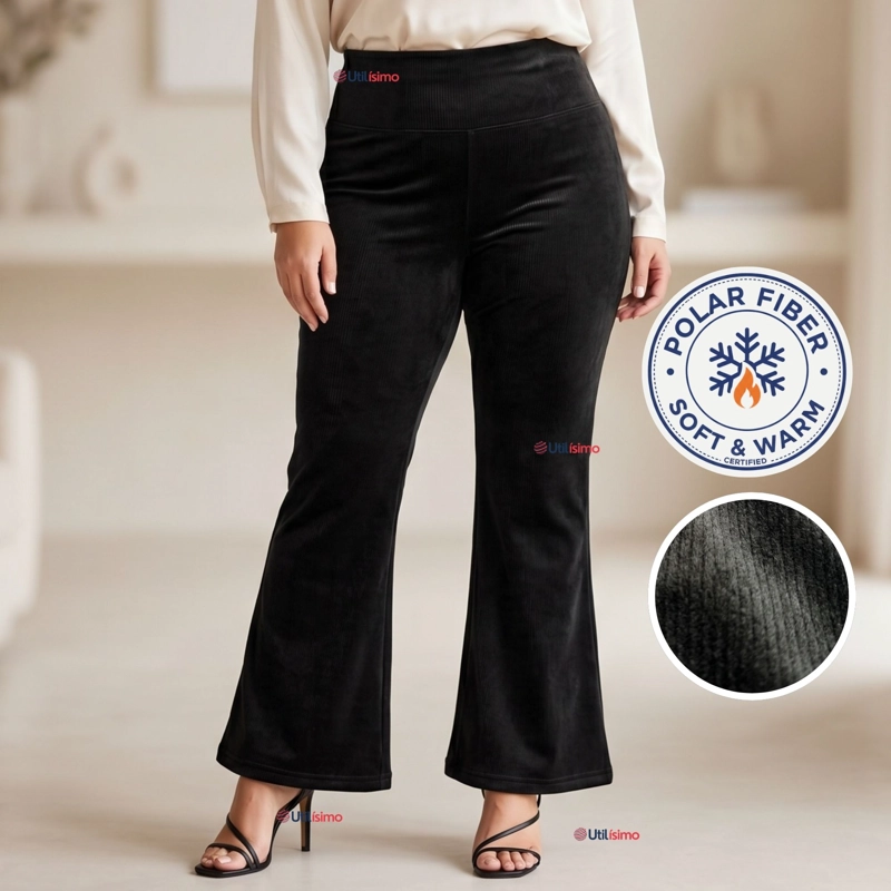 PANTALON COTELE  PALAZZO POLAR CON CHIPORRO ELASTICADO TERMICO NEGRO - 1