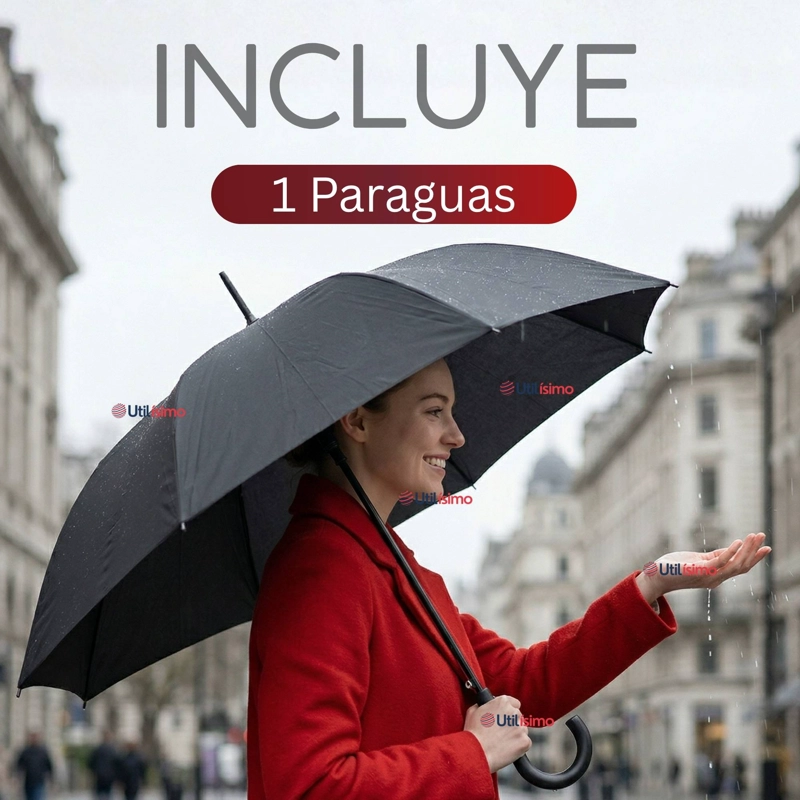 PARAGUAS MATE GRANDE 92,5 CM SOMBRILLA AUTOMATICA MANGO LARGO NEGRO - 2