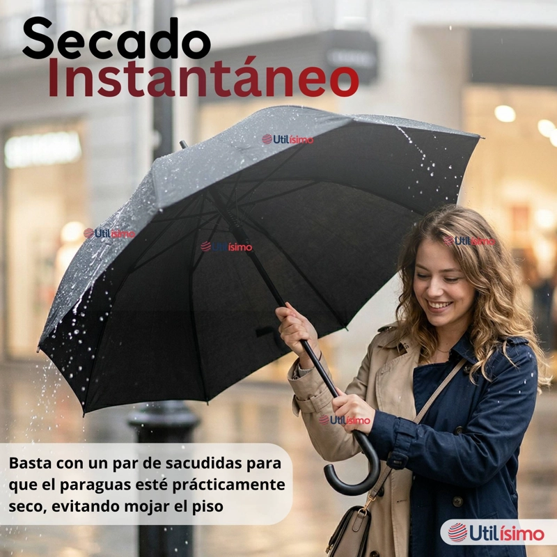 PARAGUAS MATE GRANDE 92,5 CM SOMBRILLA AUTOMATICA MANGO LARGO NEGRO - 9