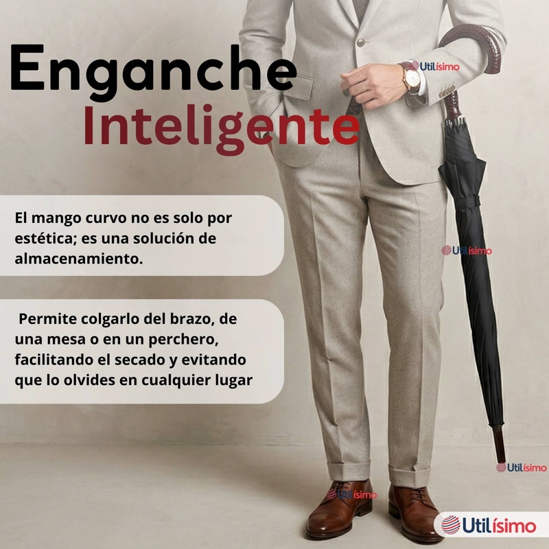 PARAGUAS IMPERMEABLE GRANDE 113CM SOMBRILLA AUTOMATICA MANGO LARGO NEGRO - 9