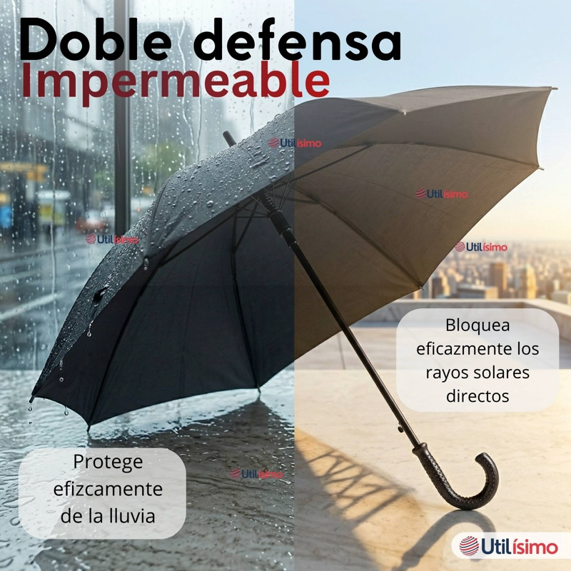 PARAGUAS IMPERMEABLE GRANDE 113CM SOMBRILLA AUTOMATICA MANGO LARGO NEGRO - 6