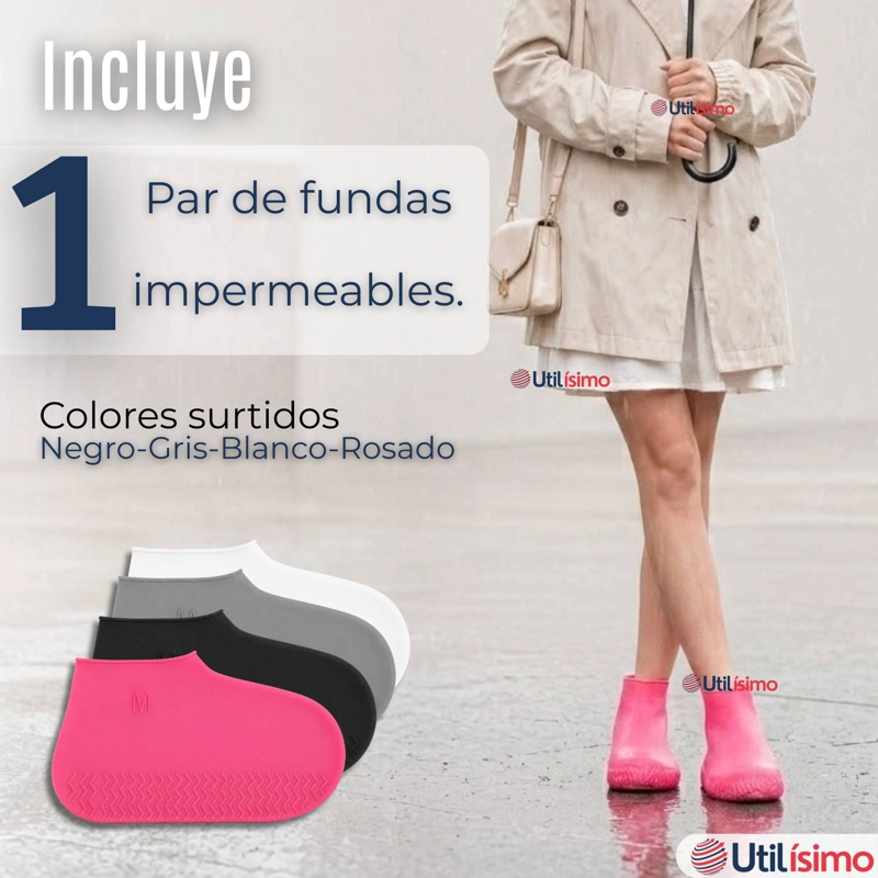 FUNDAS CUBRE ZAPATOS MUJER IMPERMEABLE SURTIDAS SILICONA ANTIDESLIZANTE 1 PAR - 2