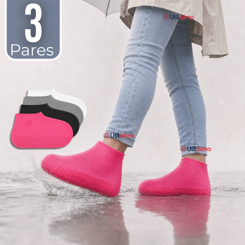 PACK 3 PARES FUNDAS CUBRE ZAPATOS MUJER IMPERMEABLE SURTIDAS SILICONA ANTIDESLIZANTE - 1
