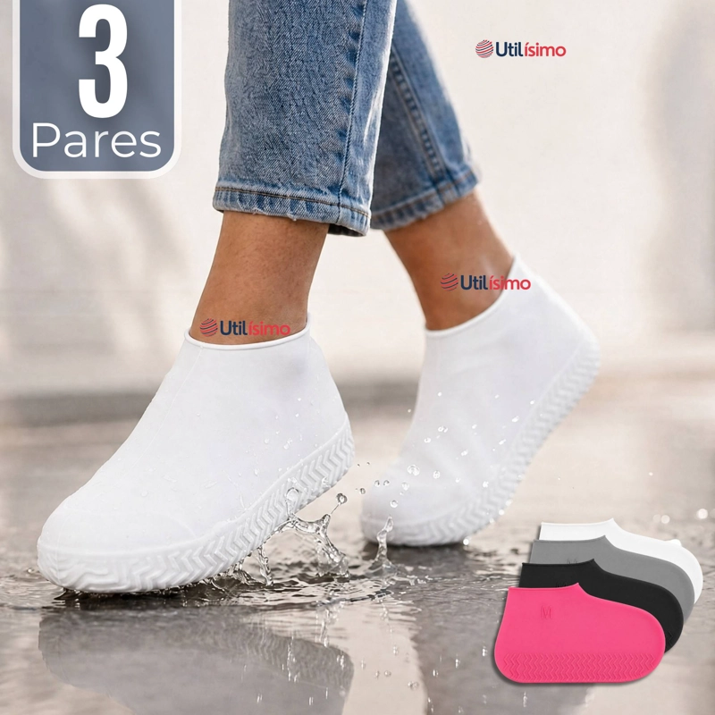 PACK 3 PARES FUNDAS CUBRE ZAPATOS MUJER IMPERMEABLE SURTIDAS SILICONA ANTIDESLIZANTE - 1