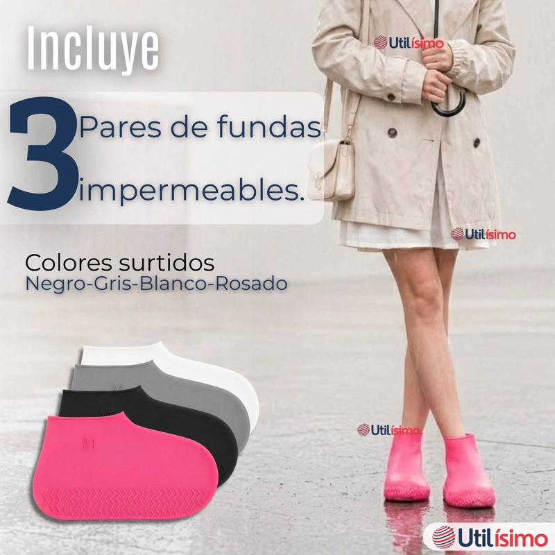 PACK 3 PARES FUNDAS CUBRE ZAPATOS MUJER IMPERMEABLE SURTIDAS SILICONA ANTIDESLIZANTE - 2