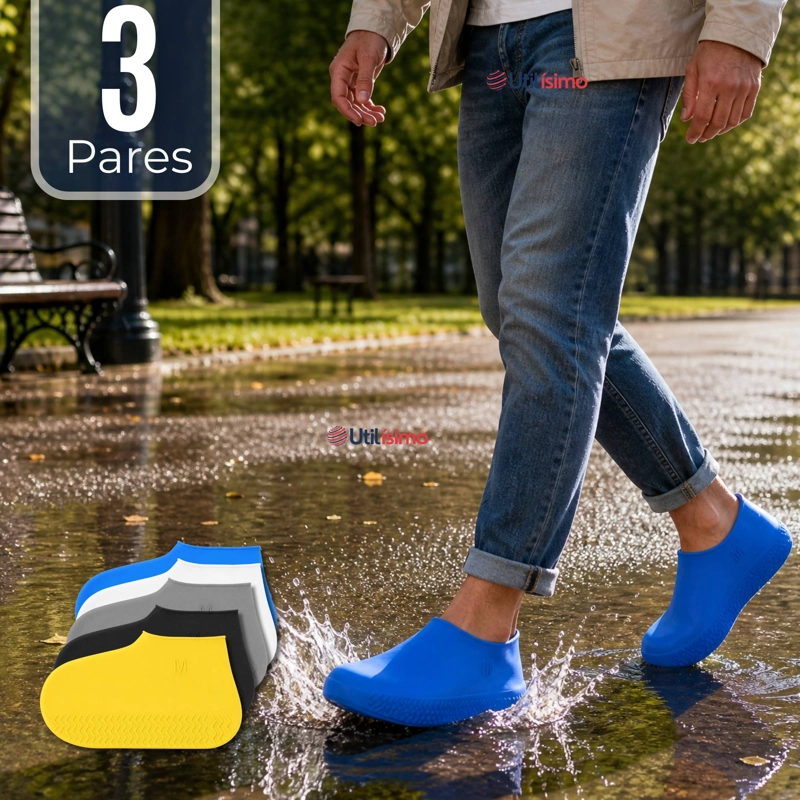 PACK 3 PARES FUNDAS CUBRE ZAPATOS HOMBRE IMPERMEABLE SURTIDAS SILICONA ANTIDESLIZANTE - 1