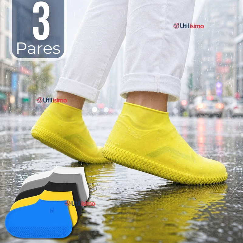 PACK 3 PARES FUNDAS CUBRE ZAPATOS HOMBRE IMPERMEABLE SURTIDAS SILICONA ANTIDESLIZANTE - 1