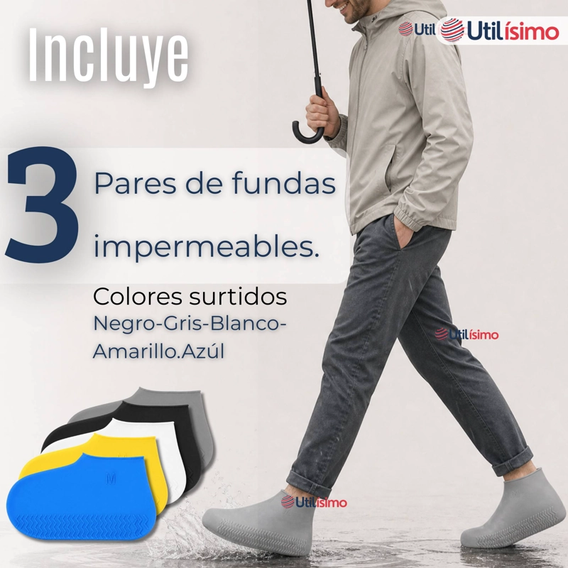 PACK 3 PARES FUNDAS CUBRE ZAPATOS HOMBRE IMPERMEABLE SURTIDAS SILICONA ANTIDESLIZANTE - 2