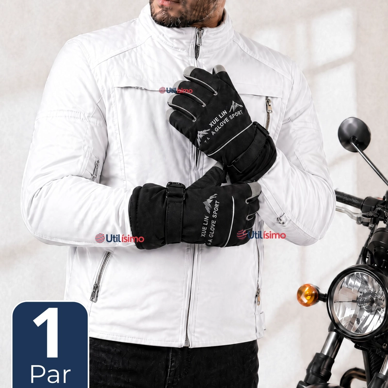 GUANTES PARA MOTO IMPERMEABLES NEGRO TOUCHSCREEN ANTIDESLIZANTES TE RMICOS - 1