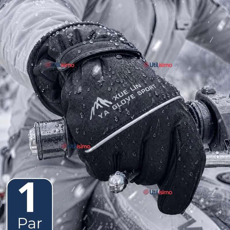 GUANTES PARA MOTO IMPERMEABLES NEGRO TOUCHSCREEN ANTIDESLIZANTES TE RMICOS - 1