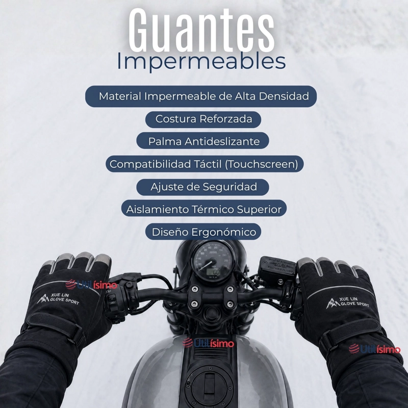 GUANTES PARA MOTO IMPERMEABLES NEGRO TOUCHSCREEN ANTIDESLIZANTES TE RMICOS - 2