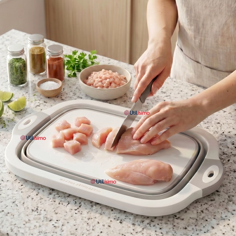 TABLA DE PICAR PLEGABLE 3 EN 1 DRENAJE MULTIUSO COCINA SILICONA - 1