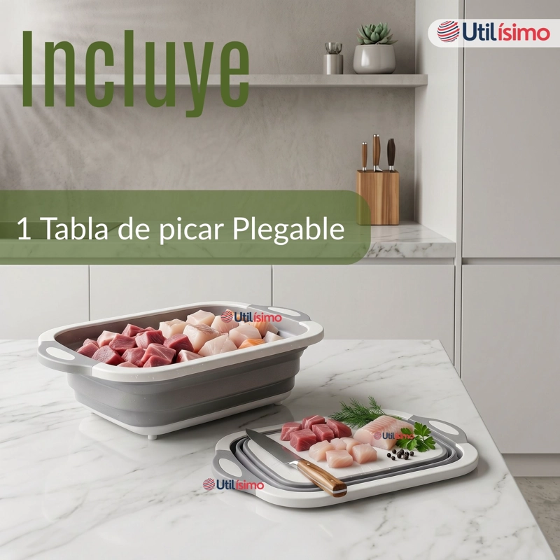 TABLA DE PICAR PLEGABLE 3 EN 1 DRENAJE MULTIUSO COCINA SILICONA - 2