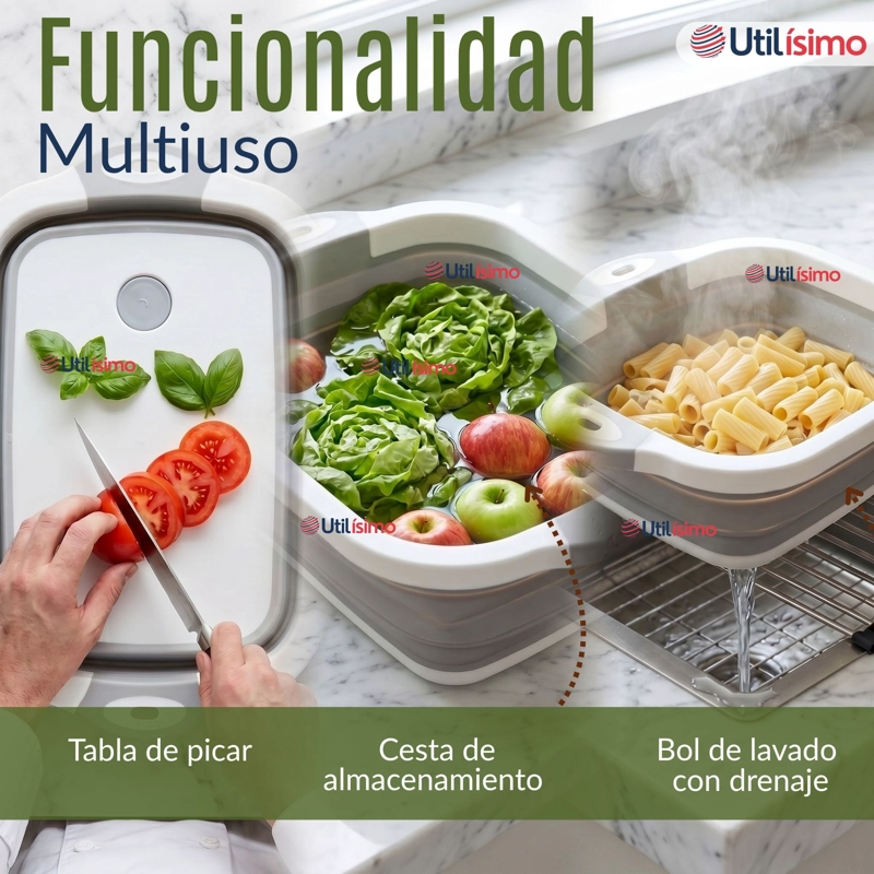 TABLA DE PICAR PLEGABLE 3 EN 1 DRENAJE MULTIUSO COCINA SILICONA - 5