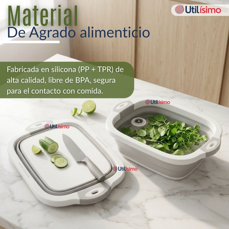 TABLA DE PICAR PLEGABLE 3 EN 1 DRENAJE MULTIUSO COCINA SILICONA - 9