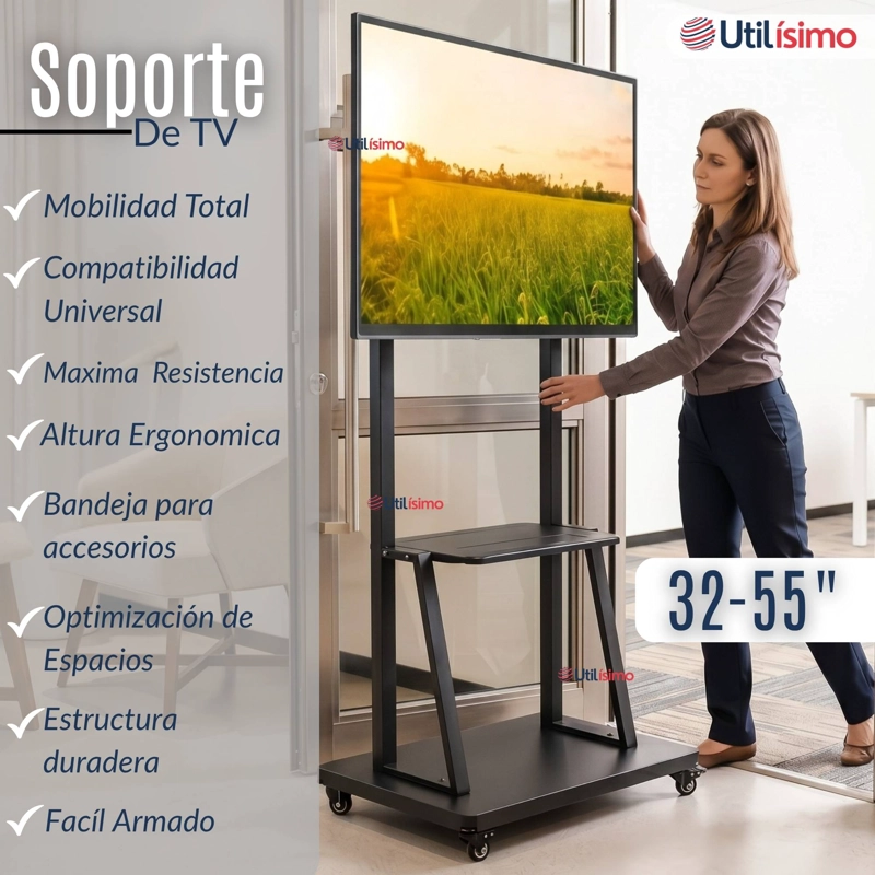 SOPORTE BASE TV MOVIL CON RUEDAS 32 A 55 PULGADAS 55KG SOPORTE PORTATIL - 3