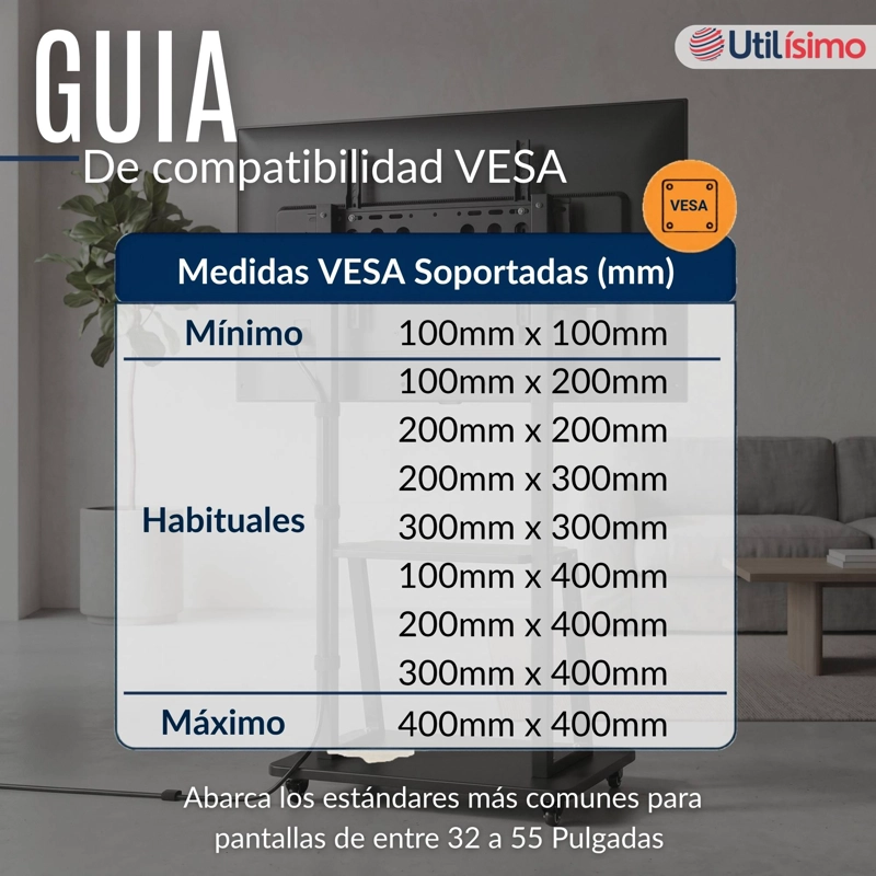 SOPORTE BASE TV MOVIL CON RUEDAS 32 A 55 PULGADAS 55KG SOPORTE PORTATIL - 5