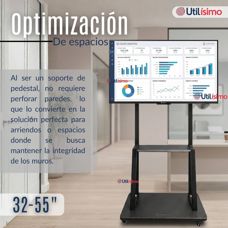 SOPORTE BASE TV MOVIL CON RUEDAS 32 A 55 PULGADAS 55KG SOPORTE PORTATIL - 8