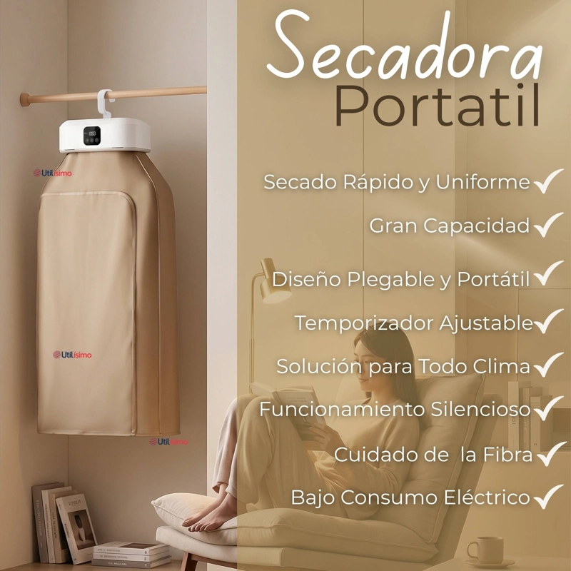 SECADORA ROPA PORTATIL COMPACTO ELECTRICO BAJO CONSUMO 900W - 1000W - 3