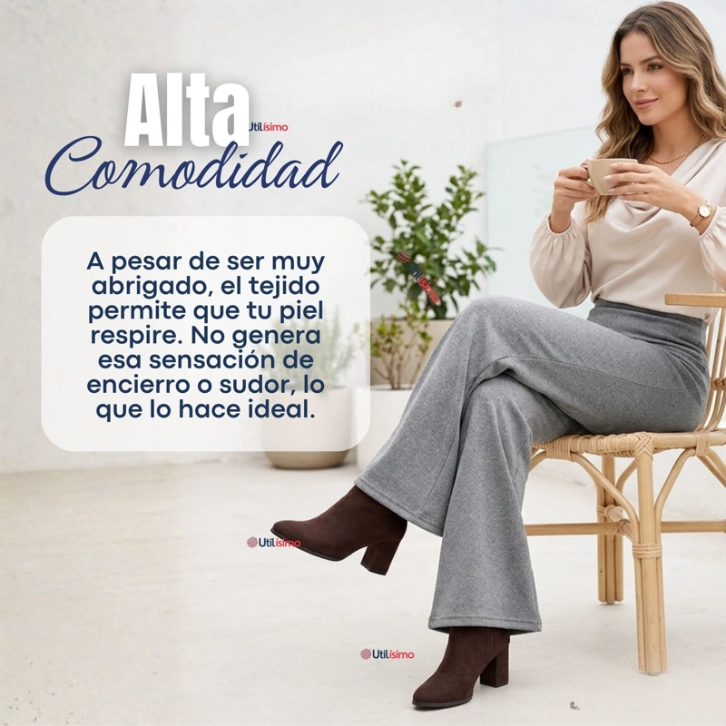 CALZA POLAR CON CHIPORRO PALAZZO MUJER ELASTICADA TERMICA GRIS MELANGE - 9