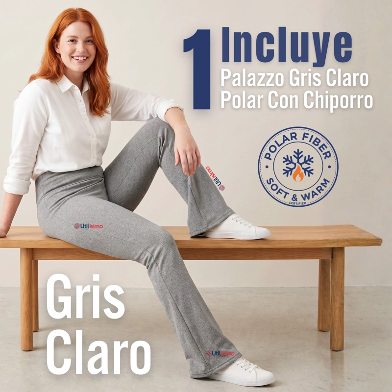 CALZA POLAR CON CHIPORRO PALAZZO MUJER ELASTICADA TERMICA GRIS MELANGE - 2