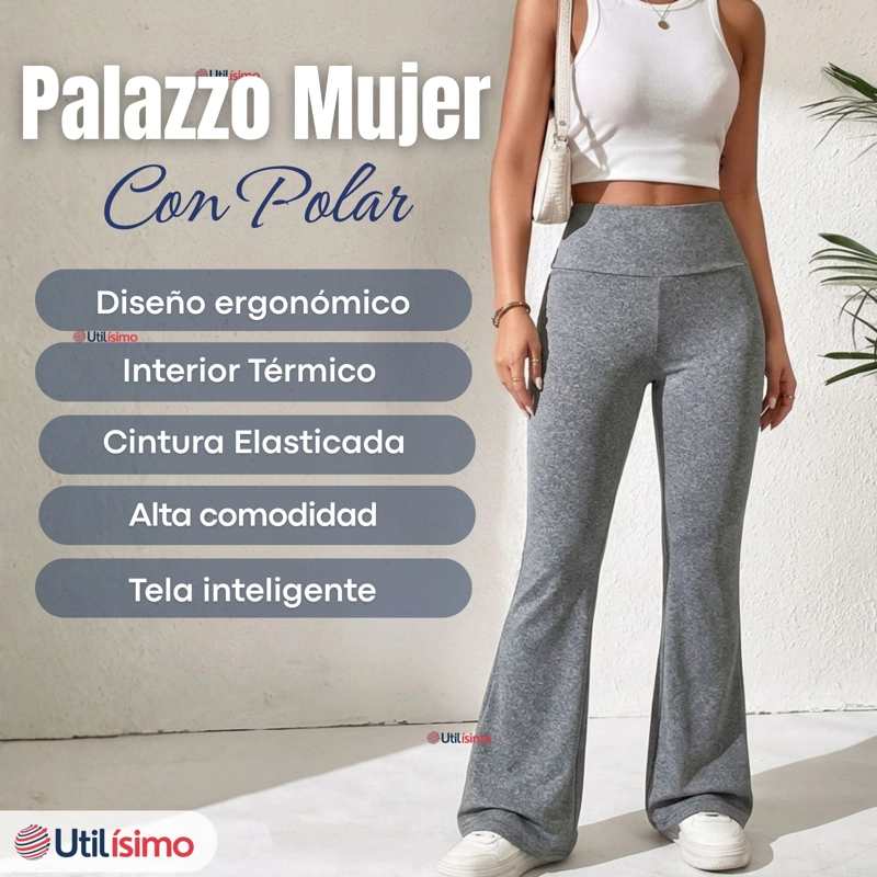 CALZA POLAR CON CHIPORRO PALAZZO MUJER ELASTICADA TERMICA GRIS MELANGE - 3