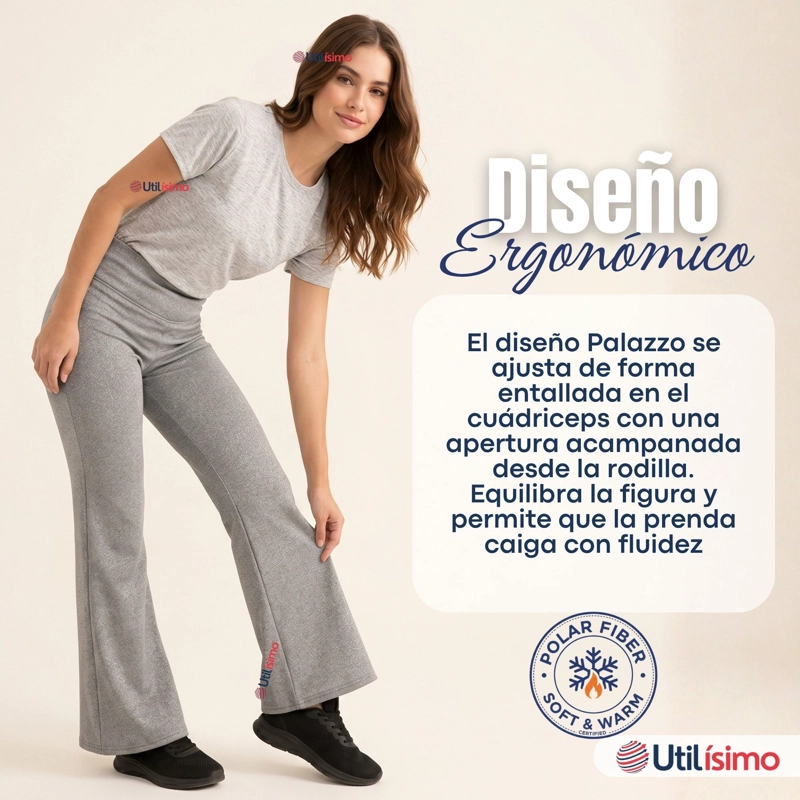 CALZA POLAR CON CHIPORRO PALAZZO MUJER ELASTICADA TERMICA GRIS MELANGE - 5