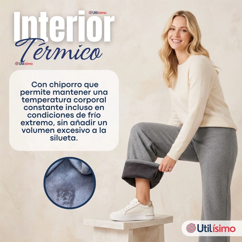 CALZA POLAR CON CHIPORRO PALAZZO MUJER ELASTICADA TERMICA GRIS MELANGE - 6