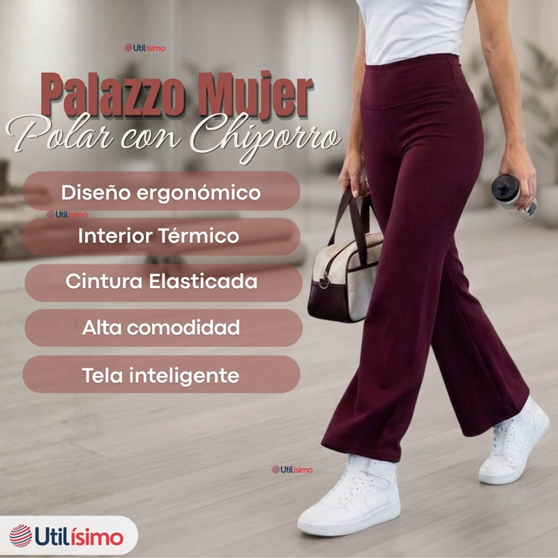 CALZA POLAR CON CHIPORRO PALAZZO MUJER ELASTICADA TERMICA BURDEO - 3
