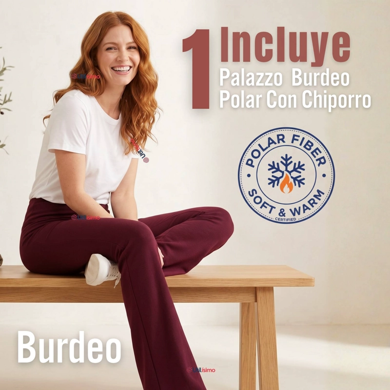 CALZA POLAR CON CHIPORRO PALAZZO MUJER ELASTICADA TERMICA BURDEO - 2