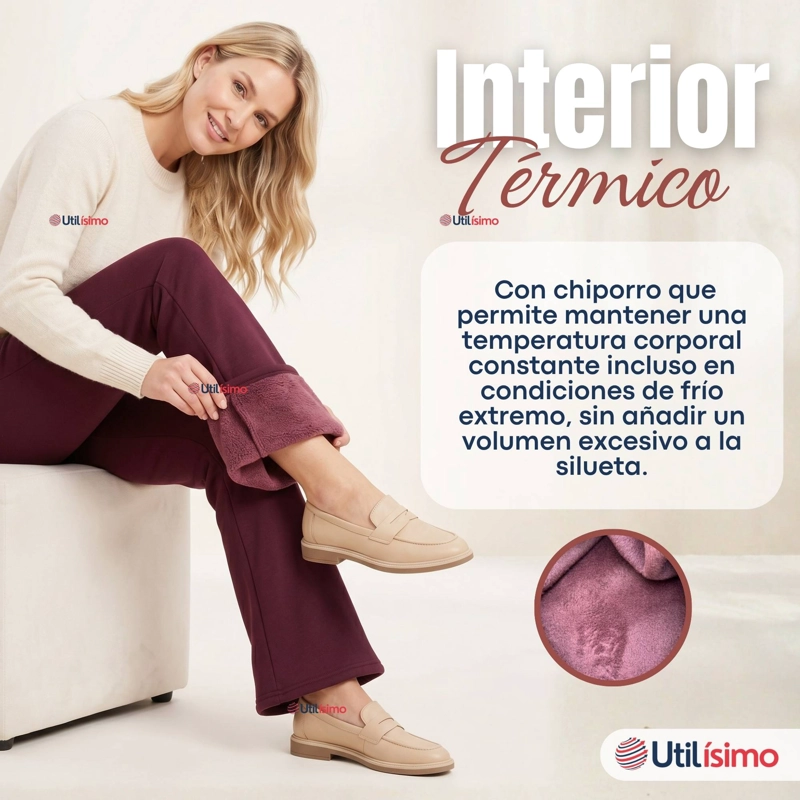 CALZA POLAR CON CHIPORRO PALAZZO MUJER ELASTICADA TERMICA BURDEO - 5