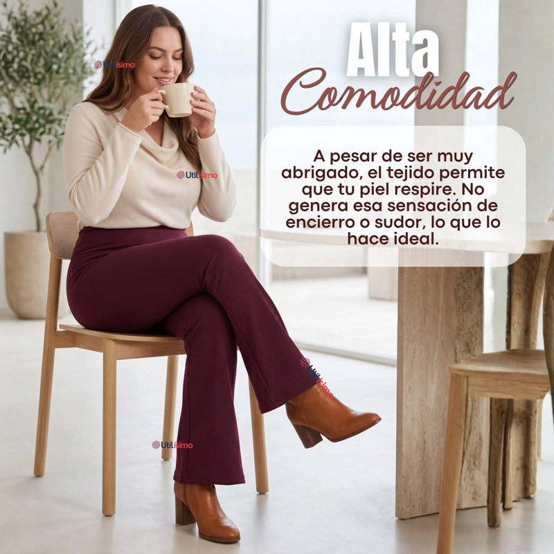 CALZA POLAR CON CHIPORRO PALAZZO MUJER ELASTICADA TERMICA BURDEO - 9