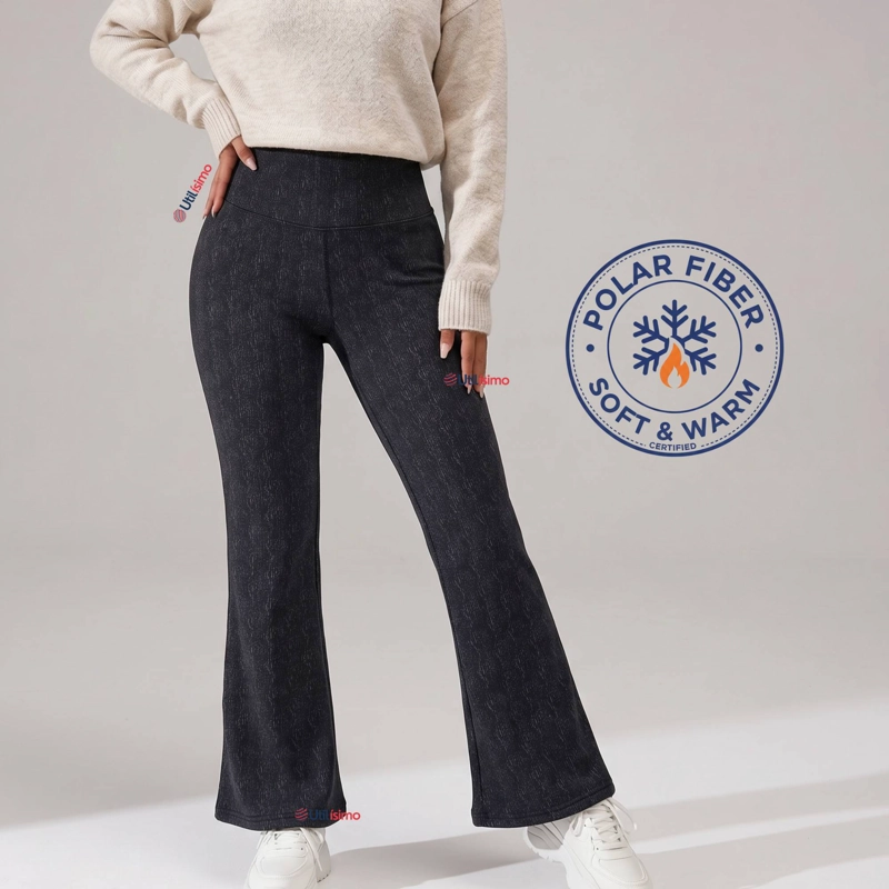 PANTALON POLAR CON CHIPORRO PALAZZO MUJER ELASTICADA TERMICA NEGRO JEANS - 1