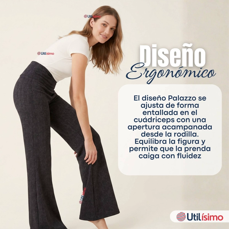 PANTALON POLAR CON CHIPORRO PALAZZO MUJER ELASTICADA TERMICA NEGRO JEANS - 5