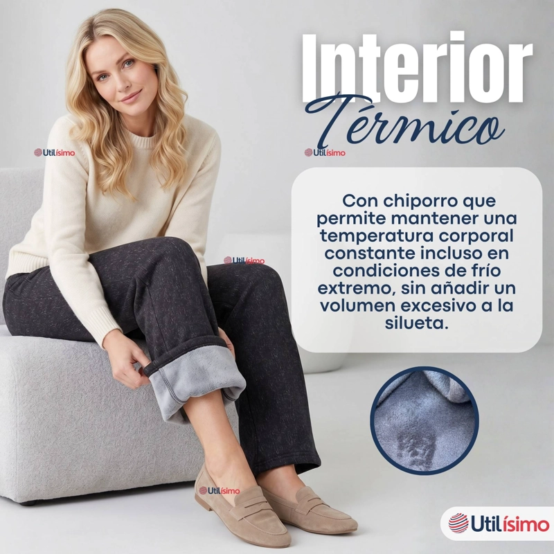PANTALON POLAR CON CHIPORRO PALAZZO MUJER ELASTICADA TERMICA NEGRO JEANS - 6