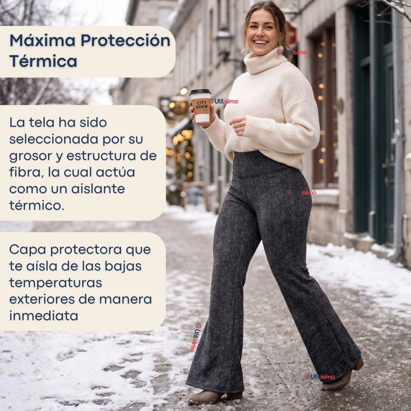 PANTALON POLAR CON CHIPORRO PALAZZO MUJER ELASTICADA TERMICA NEGRO JEANS - 7