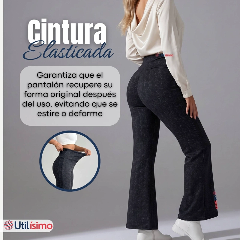 PANTALON POLAR CON CHIPORRO PALAZZO MUJER ELASTICADA TERMICA NEGRO JEANS - 8