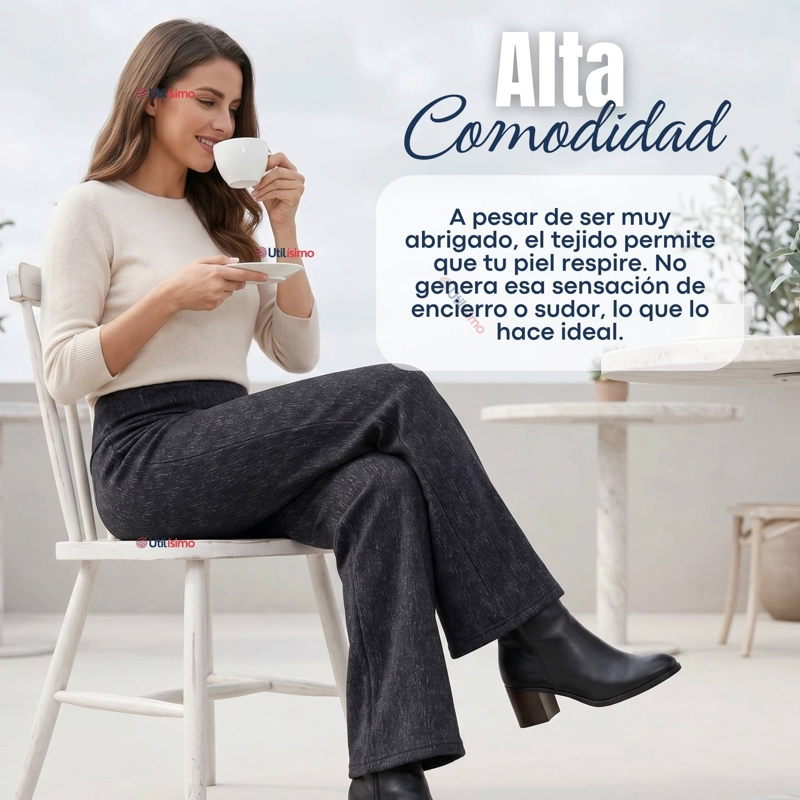 PANTALON POLAR CON CHIPORRO PALAZZO MUJER ELASTICADA TERMICA NEGRO JEANS - 9