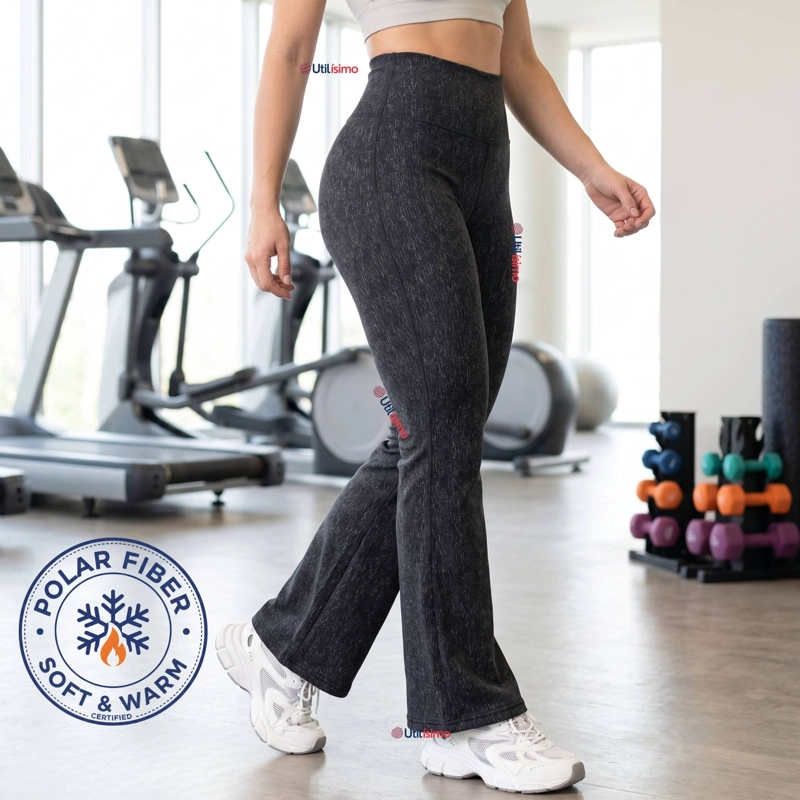 PANTALON POLAR CON CHIPORRO PALAZZO MUJER ELASTICADA TERMICA NEGRO JEANS - 1