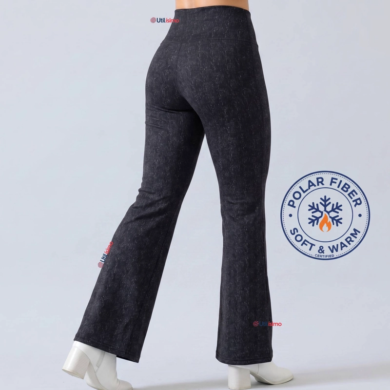 PANTALON POLAR CON CHIPORRO PALAZZO MUJER ELASTICADA TERMICA NEGRO JEANS - 1