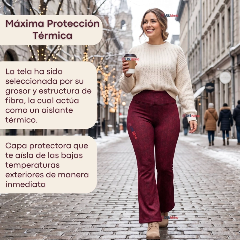 PANTALON POLAR CON CHIPORRO PALAZZO MUJER ELASTICADA TERMICA BURDEO JEANS - 8