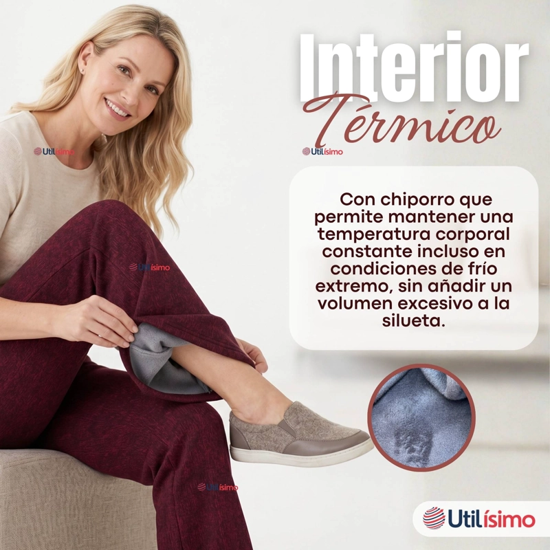 PANTALON POLAR CON CHIPORRO PALAZZO MUJER ELASTICADA TERMICA BURDEO JEANS - 6