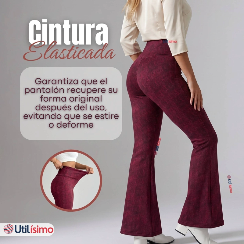 PANTALON POLAR CON CHIPORRO PALAZZO MUJER ELASTICADA TERMICA BURDEO JEANS - 7