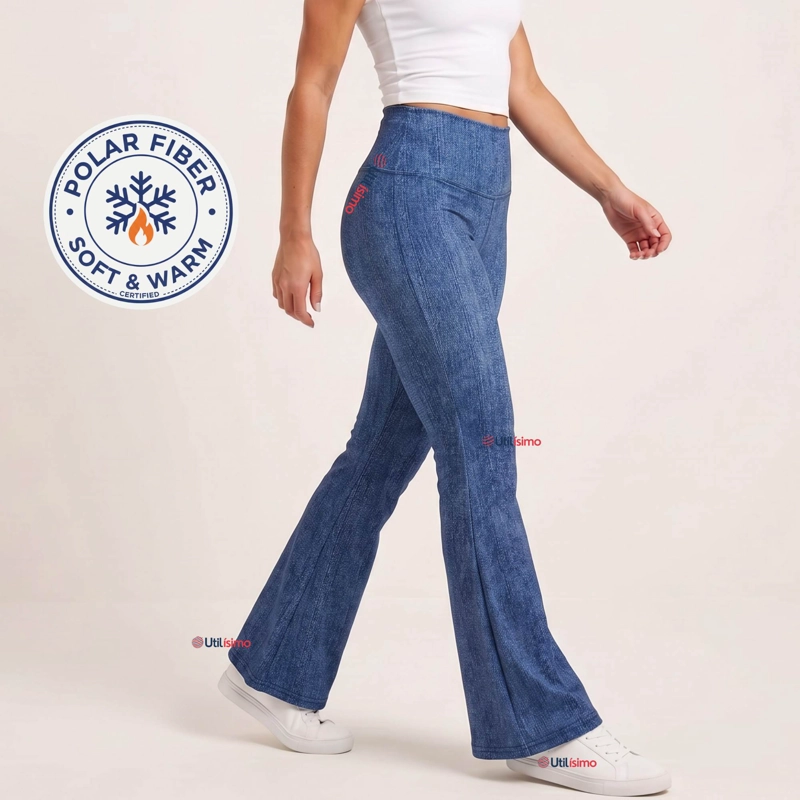 PANTALON POLAR CON CHIPORRO PALAZZO MUJER ELASTICADA TERMICA AZUL JEANS - 1