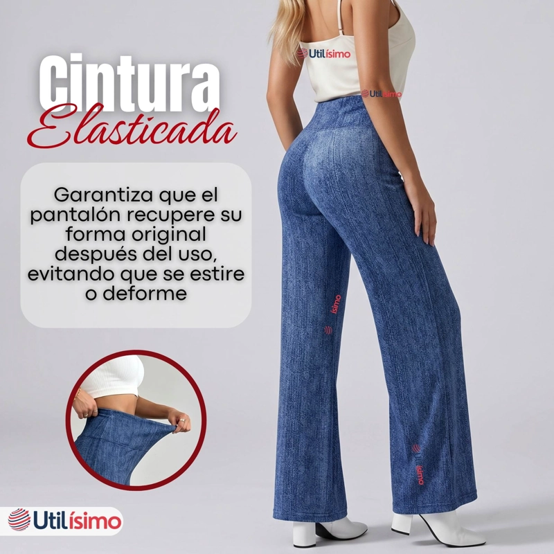 PANTALON POLAR CON CHIPORRO PALAZZO MUJER ELASTICADA TERMICA AZUL JEANS - 7