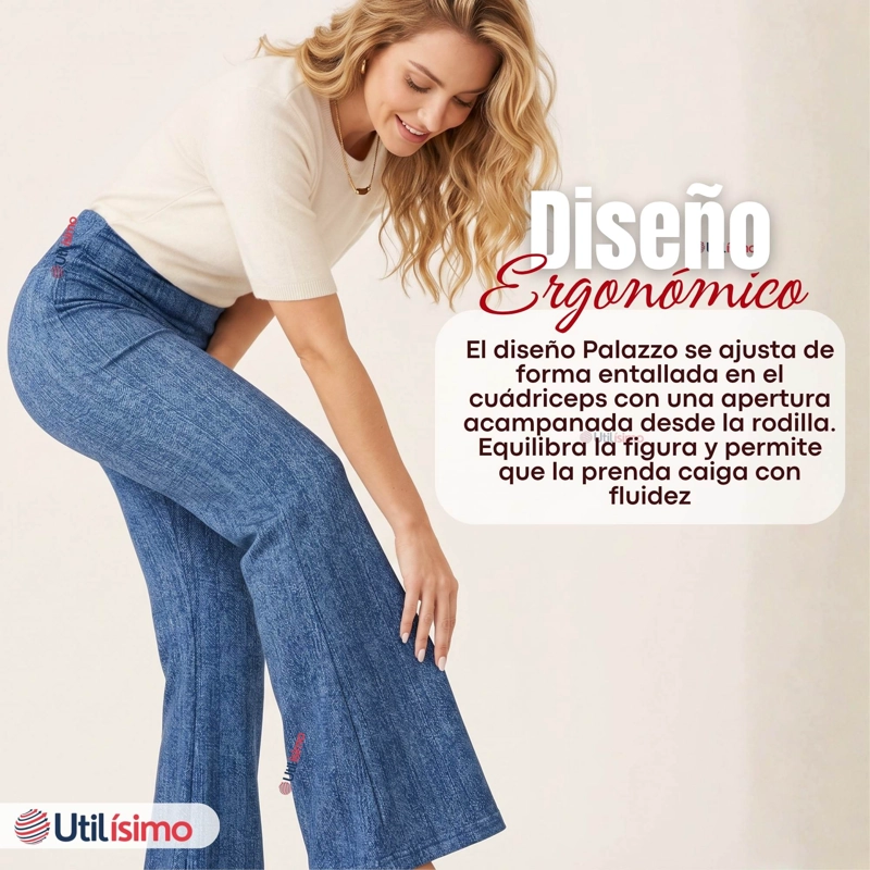 PANTALON POLAR CON CHIPORRO PALAZZO MUJER ELASTICADA TERMICA AZUL JEANS - 8