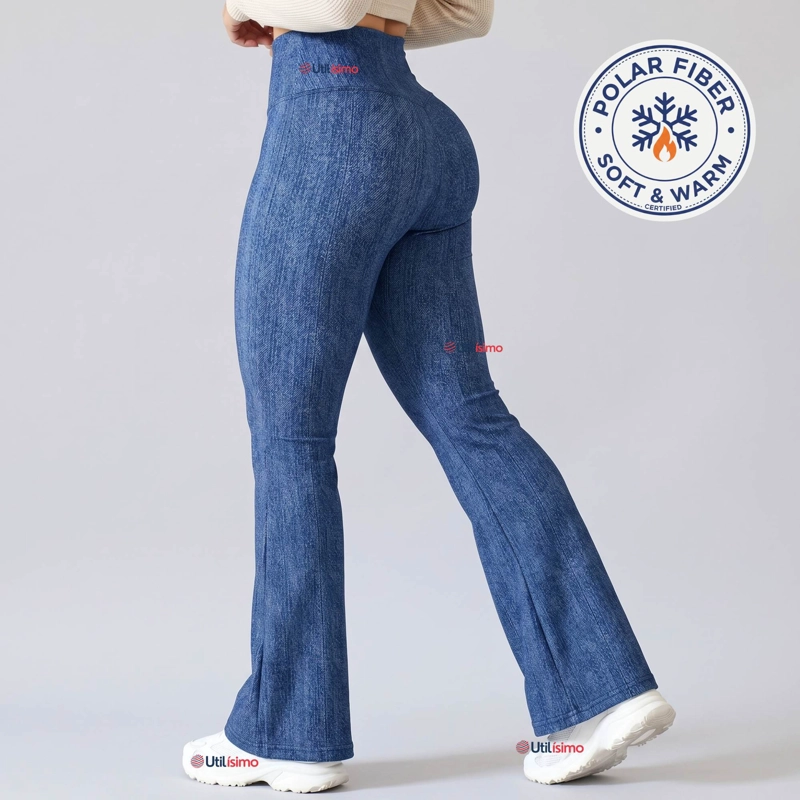 PANTALON POLAR CON CHIPORRO PALAZZO MUJER ELASTICADA TERMICA AZUL JEANS - 1