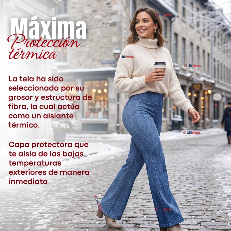 PANTALON POLAR CON CHIPORRO PALAZZO MUJER ELASTICADA TERMICA AZUL JEANS - 9