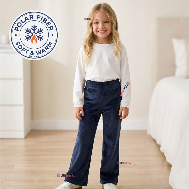 PANTALON PALAZZO NIÑA POLAR CON CHIPORRO ELASTICADA TERMICA NAVY BLUE - 1